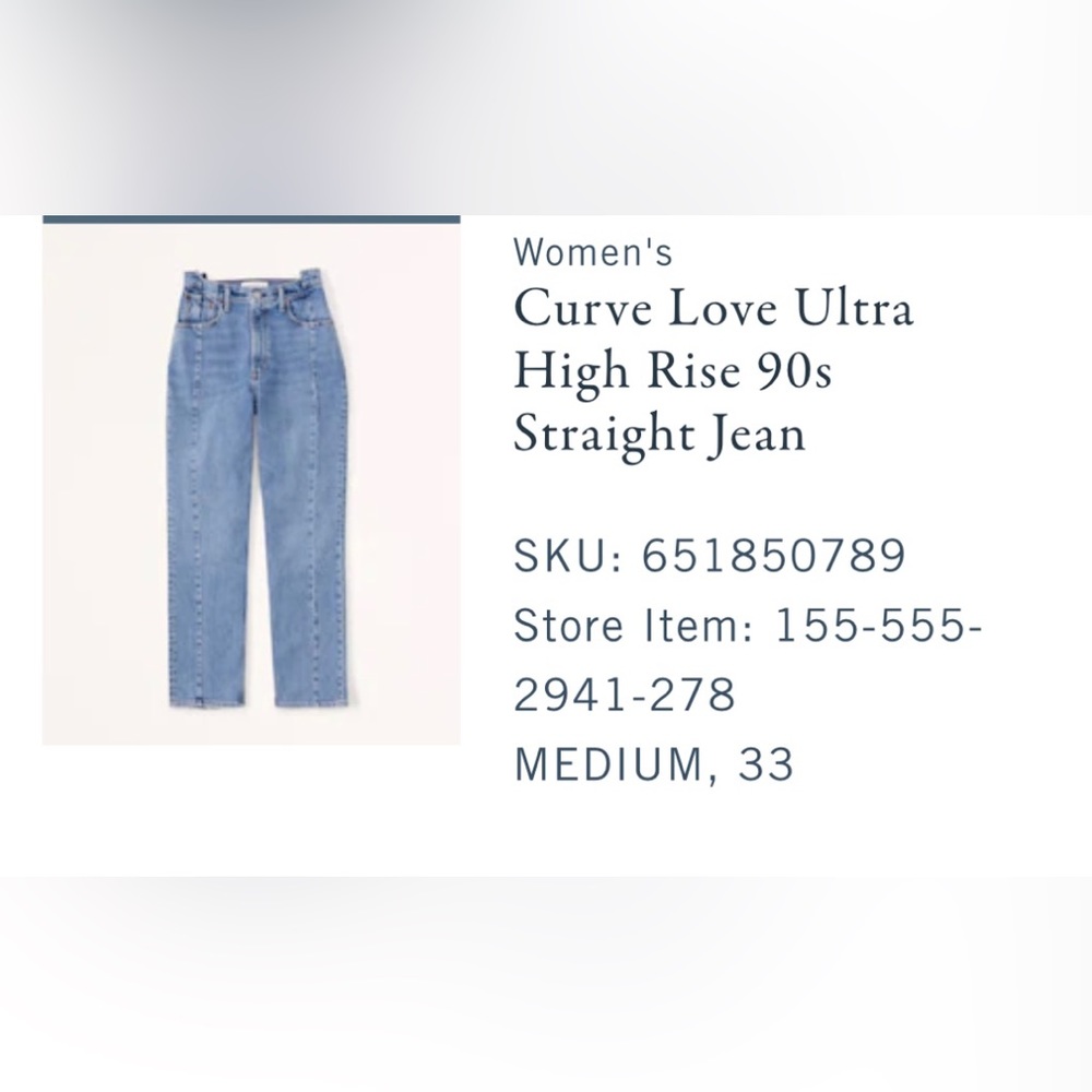 Abercrombie curve love straight high rise jeans